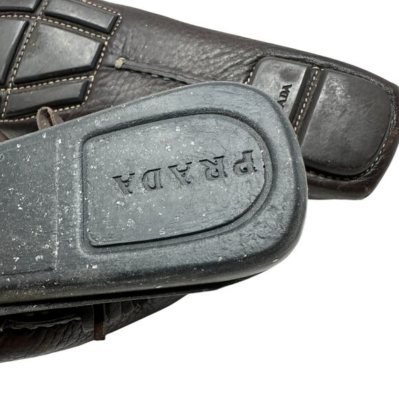 Prada Vintage Driving Shoe Loafer Flats Pebble Leather Tassel Brown Size 37 US 7 - Picture 14 of 15